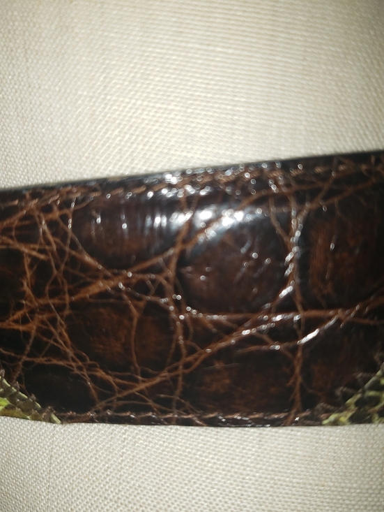 Preowned Rare Genuine Crocodile And Python Skin Belt Lime Green & Brown Italy main image 6